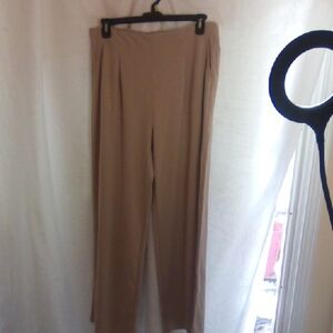 Clozoz Elegant Tan Women's Wide Leg Pleated Pockets Dress Pants XXL
